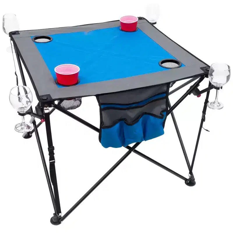 Tavolo da vino portatile pieghevole da esterno blu/rosso con portabicchieri – 4 posti