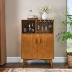 31.5-Inch Wooden Wine Cabinet with Glass Holder, Wine Rack, Adjustable Shelves, and Sideboard Storage for Kitchen or Home Bar