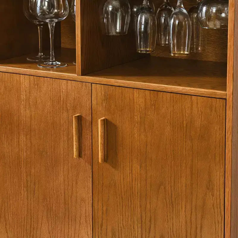 Mobile Bar in Legno Marrone con Portabottiglie e Ripiani Regolabili, Montaggio per Una Persona