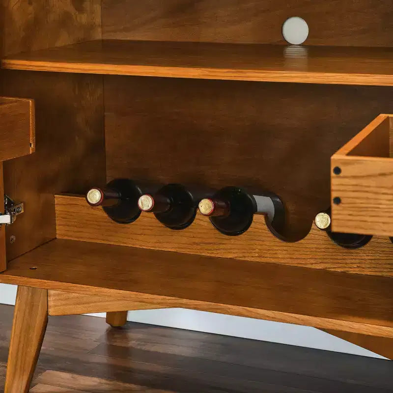 Mobile Bar in Legno Marrone con Portabottiglie e Ripiani Regolabili, Montaggio per Una Persona