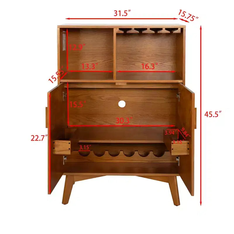 Mobile Bar in Legno Marrone con Portabottiglie e Ripiani Regolabili, Montaggio per Una Persona