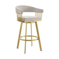 HomeRoots 26 Taupe and Gold Fabric and Stainless Steel Low Back Counter Height Swivel Bar Chair