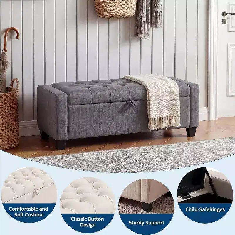 Beige/Grigio | Panchina Contenitore Imbottita | Posto a Sedere per 1 Persona