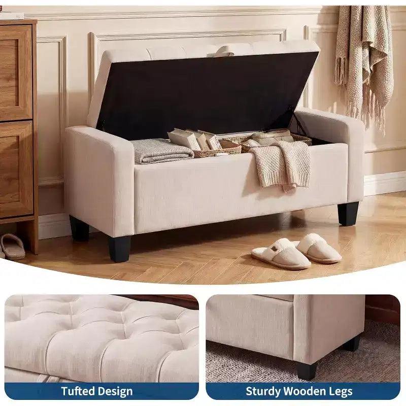 Beige/Grigio | Panchina Contenitore Imbottita | Posto a Sedere per 1 Persona