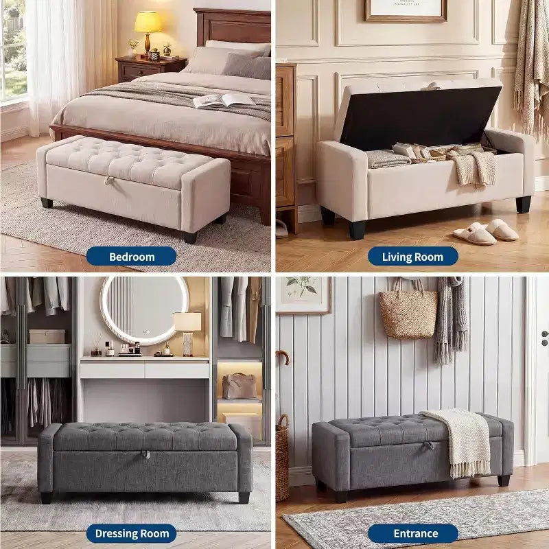 Beige/Grigio | Panchina Contenitore Imbottita | Posto a Sedere per 1 Persona