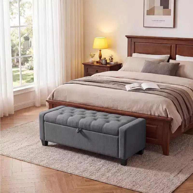 Beige/Grigio | Panchina Contenitore Imbottita | Posto a Sedere per 1 Persona