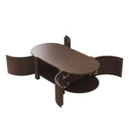 Tavolino ovale scanalato in noce/naturale con 2 ante, per 1 persona