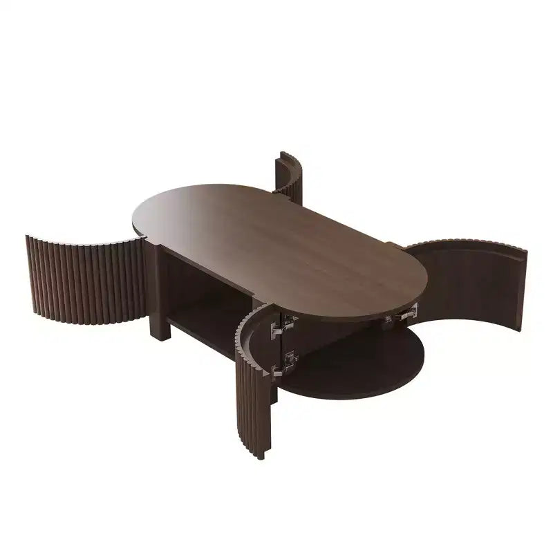 Tavolino ovale scanalato in noce/naturale con 2 ante, per 1 persona