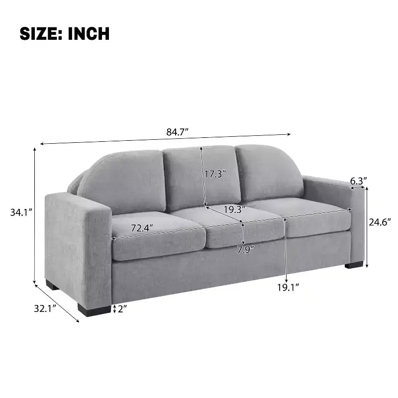 Divano a 3 posti in ciniglia con schienale curvo, Beige / Grigio / Verde