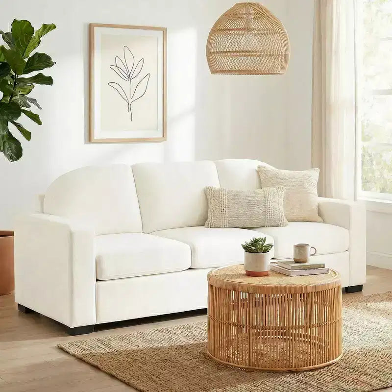 Divano a 3 posti in ciniglia con schienale curvo, Beige / Grigio / Verde