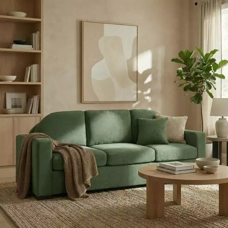 Divano a 3 posti in ciniglia con schienale curvo, Beige / Grigio / Verde