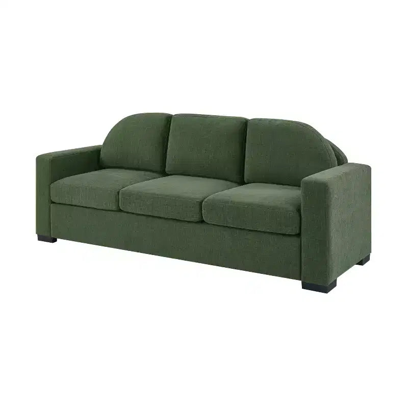 Divano a 3 posti in ciniglia con schienale curvo, Beige / Grigio / Verde