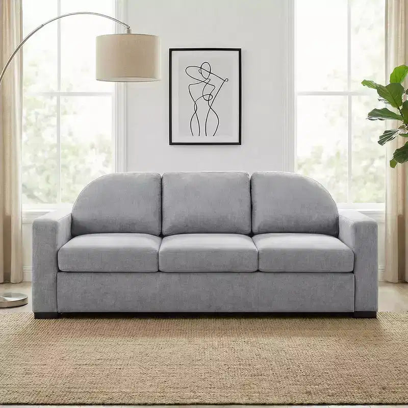 Divano a 3 posti in ciniglia con schienale curvo, Beige / Grigio / Verde