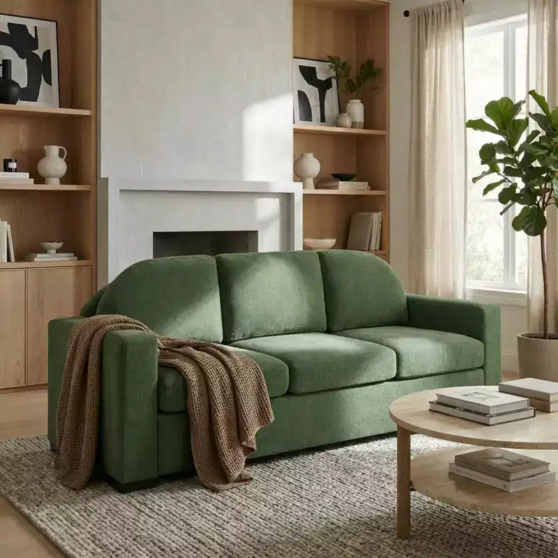 Divano a 3 posti in ciniglia con schienale curvo, Beige / Grigio / Verde
