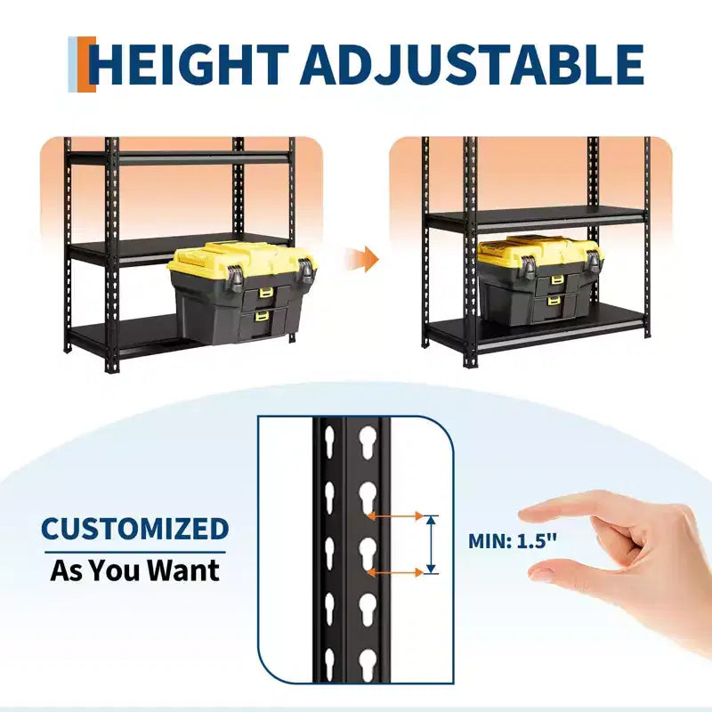 Scaffale componibile in acciaio nero a 5 ripiani, design 2 in 1, uso singolo o diviso