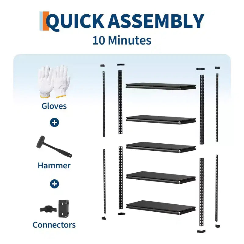 Scaffale componibile in acciaio nero a 5 ripiani, design 2 in 1, uso singolo o diviso