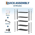 Scaffale componibile in acciaio nero a 5 ripiani, design 2 in 1, uso singolo o diviso
