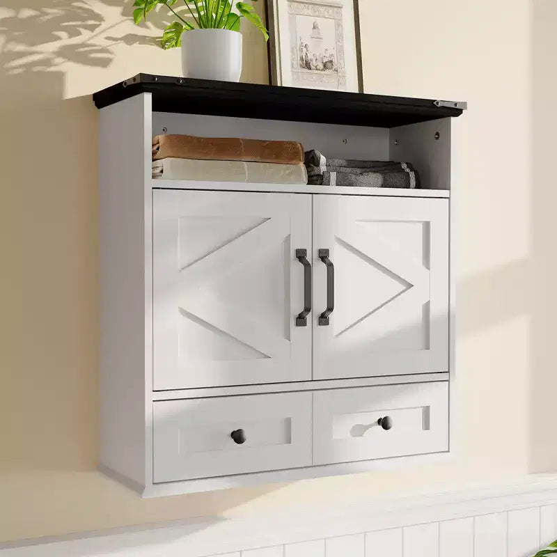 Mobiletto da bagno bianco a parete con ante scorrevoli, ripiano regolabile e cassetto, per 1-2 persone