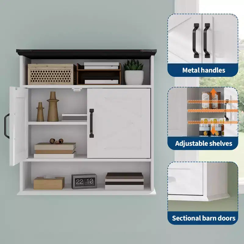 Mobiletto da bagno bianco a parete con ante scorrevoli, ripiano regolabile e cassetto, per 1-2 persone