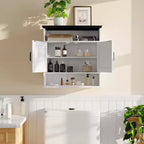 Mobiletto da bagno bianco a parete con ante scorrevoli, ripiano regolabile e cassetto, per 1-2 persone
