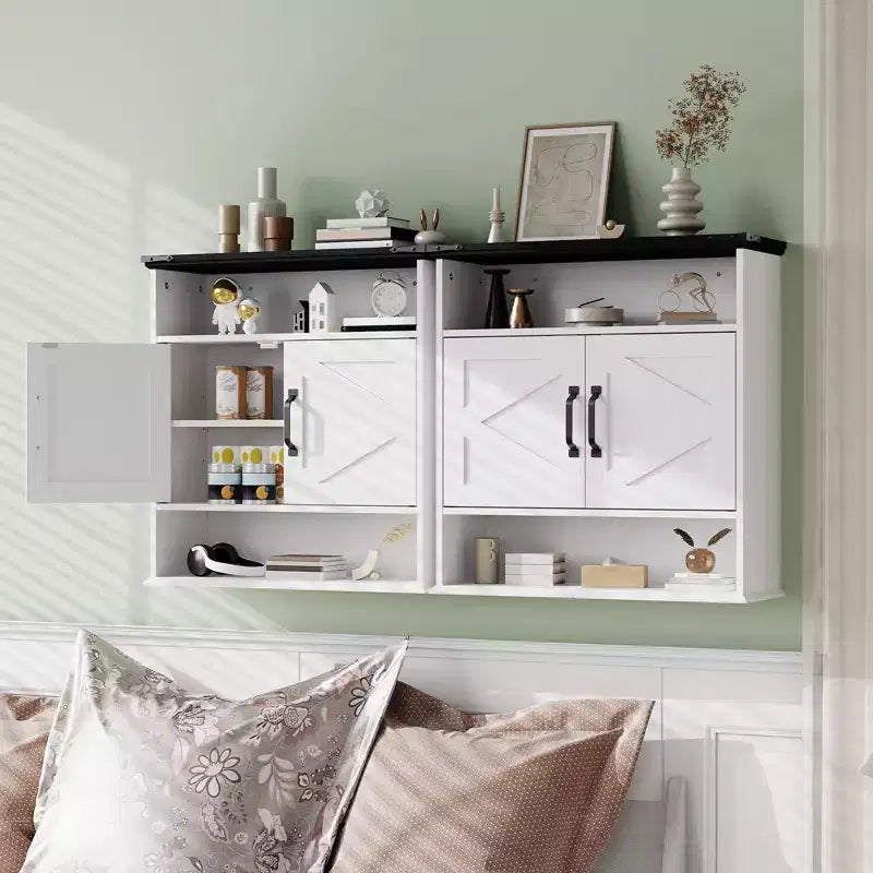 Mobiletto da bagno bianco a parete con ante scorrevoli, ripiano regolabile e cassetto, per 1-2 persone