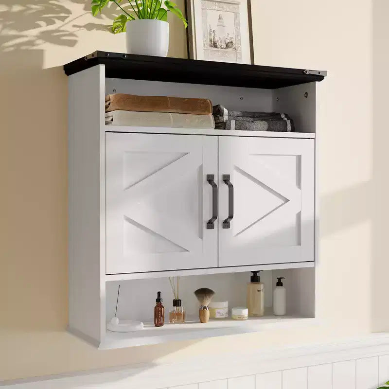 Mobiletto da bagno bianco a parete con ante scorrevoli, ripiano regolabile e cassetto, per 1-2 persone