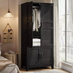 Armadio a 4 ante freestanding con appendiabiti e ripiani regolabili, 53 cm P × 80 cm L × 183 cm A