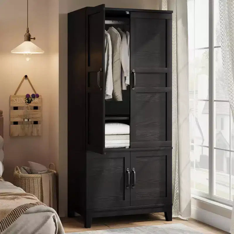 Armadio a 4 ante freestanding con appendiabiti e ripiani regolabili, 53 cm P × 80 cm L × 183 cm A