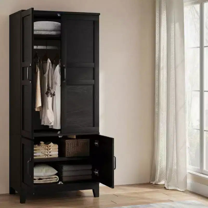 Armadio a 4 ante freestanding con appendiabiti e ripiani regolabili, 53 cm P × 80 cm L × 183 cm A