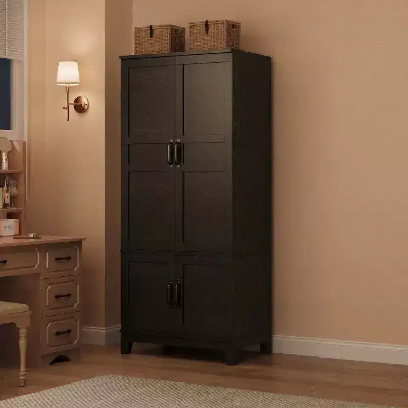 Armadio a 4 ante freestanding con appendiabiti e ripiani regolabili, 53 cm P × 80 cm L × 183 cm A