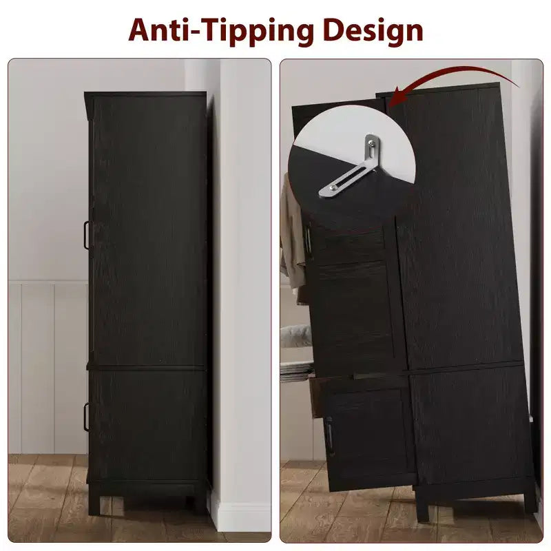 Armadio a 4 ante freestanding con appendiabiti e ripiani regolabili, 53 cm P × 80 cm L × 183 cm A