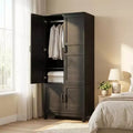 COZONY 72 Wooden Armoire Wardrobe Closet with 4 Doors, Freestanding Clothing Storage Cabinet with Hanging Rod & Adjustable Shelves