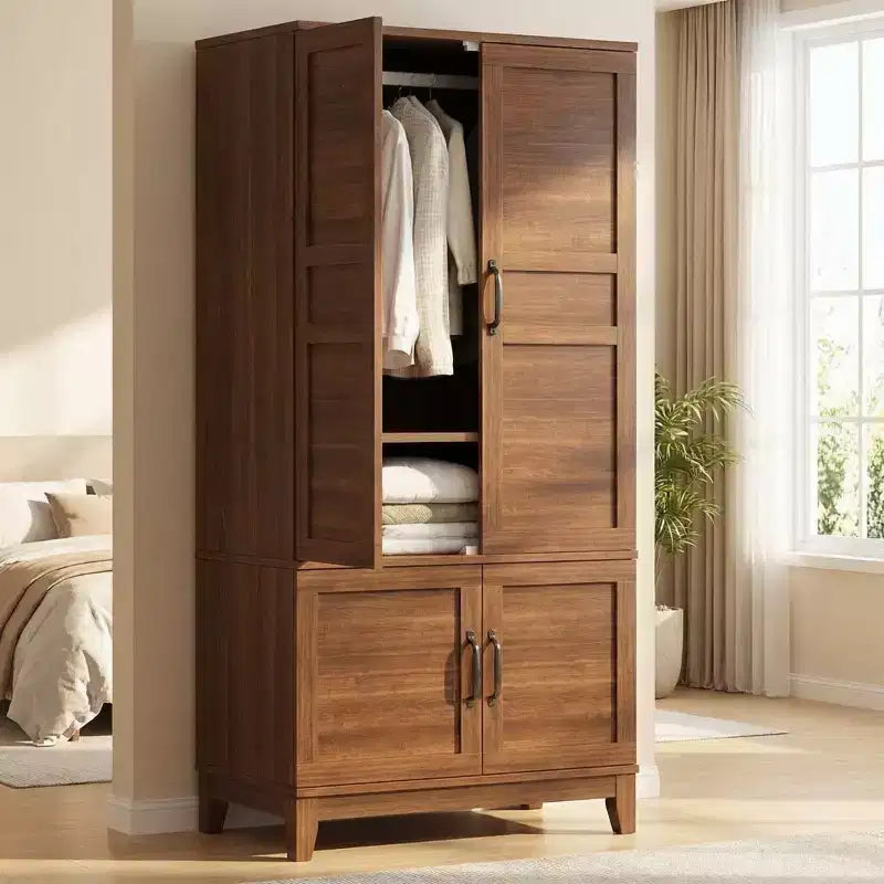Armadio a 4 ante freestanding con appendiabiti e ripiani regolabili, 53 cm P × 80 cm L × 183 cm A