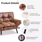 Divano letto futon convertibile nero/marrone/grigio/nero opaco/bianco – Similpelle, schienale e braccioli regolabili, 3 posti