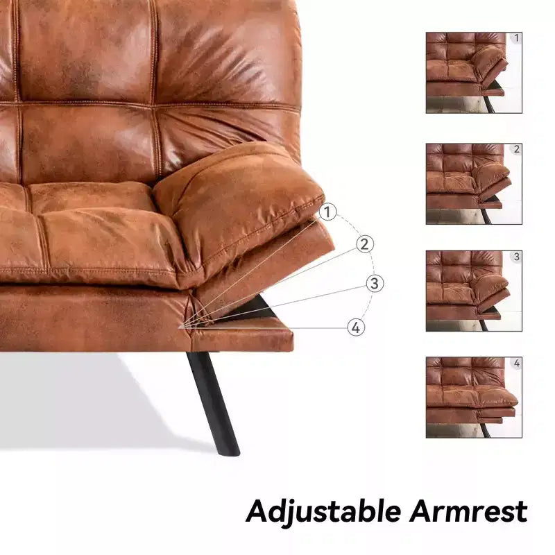 Divano letto futon convertibile nero/marrone/grigio/nero opaco/bianco – Similpelle, schienale e braccioli regolabili, 3 posti