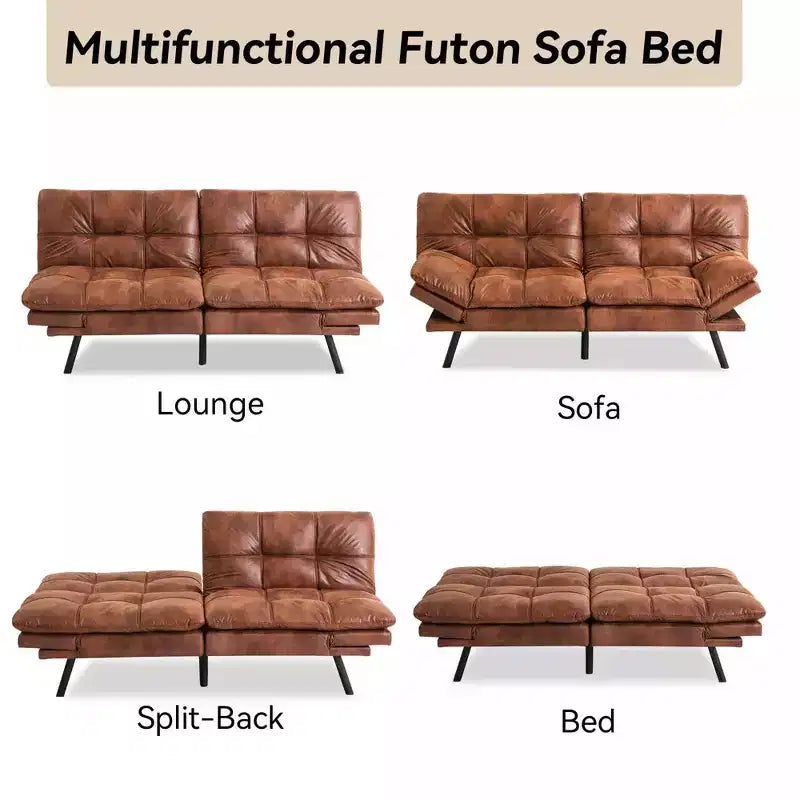 Divano letto futon convertibile nero/marrone/grigio/nero opaco/bianco – Similpelle, schienale e braccioli regolabili, 3 posti