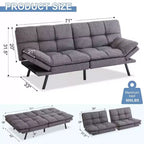 Divano letto futon convertibile nero/marrone/grigio/nero opaco/bianco – Similpelle, schienale e braccioli regolabili, 3 posti