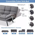 Divano letto futon convertibile nero/marrone/grigio/nero opaco/bianco – Similpelle, schienale e braccioli regolabili, 3 posti