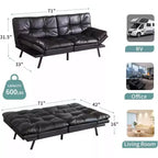 Divano letto futon convertibile nero/marrone/grigio/nero opaco/bianco – Similpelle, schienale e braccioli regolabili, 3 posti