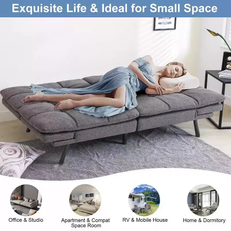 Divano letto futon convertibile nero/marrone/grigio/nero opaco/bianco – Similpelle, schienale e braccioli regolabili, 3 posti