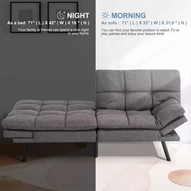 Divano letto futon convertibile nero/marrone/grigio/nero opaco/bianco – Similpelle, schienale e braccioli regolabili, 3 posti