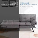 Divano letto futon convertibile nero/marrone/grigio/nero opaco/bianco – Similpelle, schienale e braccioli regolabili, 3 posti