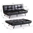 Divano letto futon convertibile nero/marrone/grigio/nero opaco/bianco – Similpelle, schienale e braccioli regolabili, 3 posti