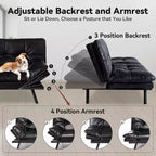 Divano letto futon convertibile nero/marrone/grigio/nero opaco/bianco – Similpelle, schienale e braccioli regolabili, 3 posti