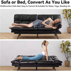 Divano letto futon convertibile nero/marrone/grigio/nero opaco/bianco – Similpelle, schienale e braccioli regolabili, 3 posti