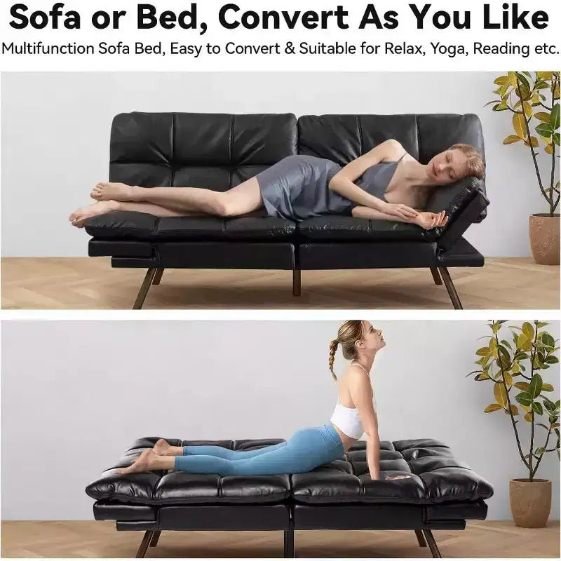 Divano letto futon convertibile nero/marrone/grigio/nero opaco/bianco – Similpelle, schienale e braccioli regolabili, 3 posti