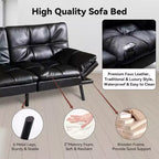 Divano letto futon convertibile nero/marrone/grigio/nero opaco/bianco – Similpelle, schienale e braccioli regolabili, 3 posti