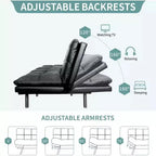 Divano letto futon convertibile nero/marrone/grigio/nero opaco/bianco – Similpelle, schienale e braccioli regolabili, 3 posti