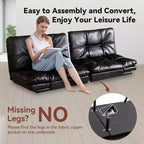 Divano letto futon convertibile nero/marrone/grigio/nero opaco/bianco – Similpelle, schienale e braccioli regolabili, 3 posti
