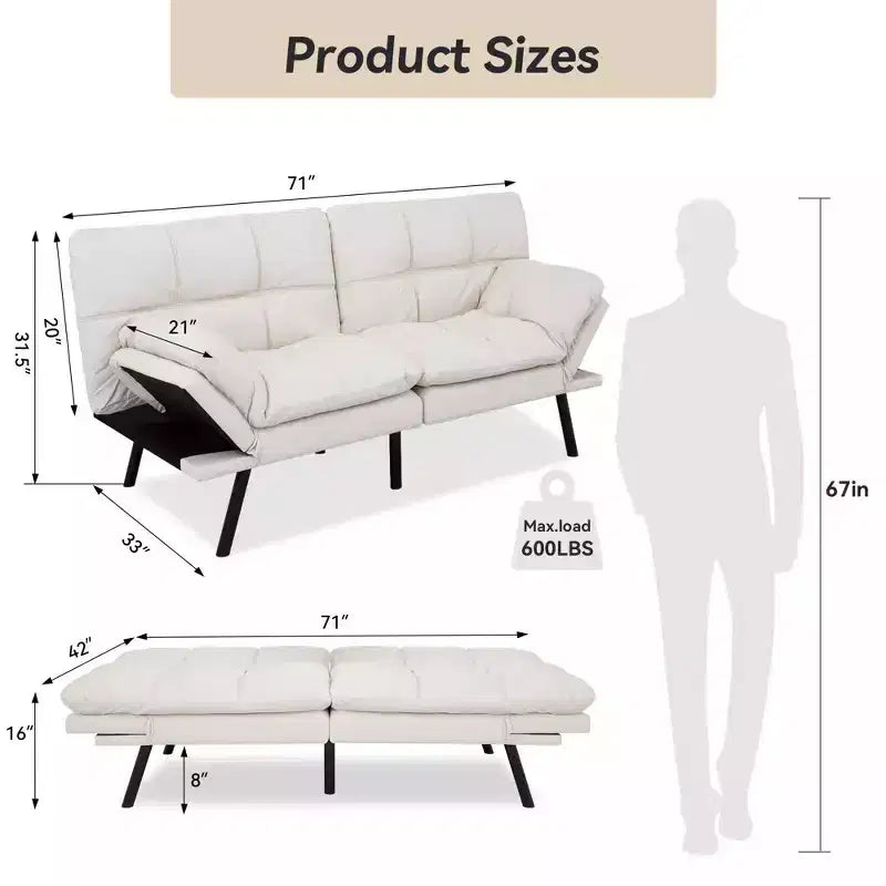 Divano letto futon convertibile nero/marrone/grigio/nero opaco/bianco – Similpelle, schienale e braccioli regolabili, 3 posti
